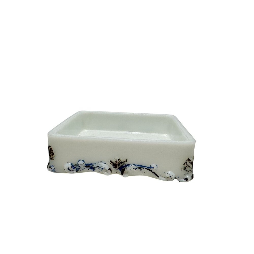 Vintage Milk Glass Soap Dish Scroll Bottom Design Rectangle 4.25" x 3.25 Size